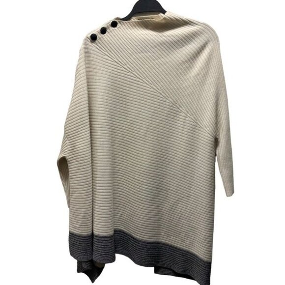 Rag & Bone Reanna Draped  Asymmetrical Ribbed Wool Poncho Sweater Size XS Ivory - Picture 4 of 9